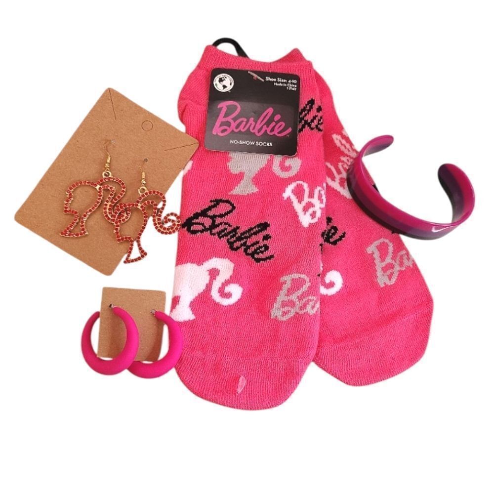 Barbie Retro Hot Pink Socks Earrings and Bracelet Bundle Of 4 NEW